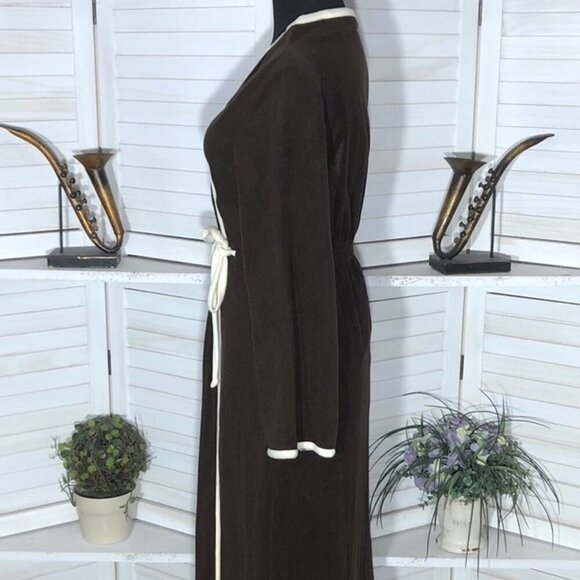 Vintage 70s 80s Fleece Robe Small Cream Brown - Picture 11 of 11